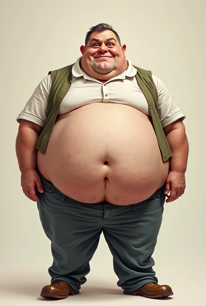 Fat man in small shirt With
Huge beer belly