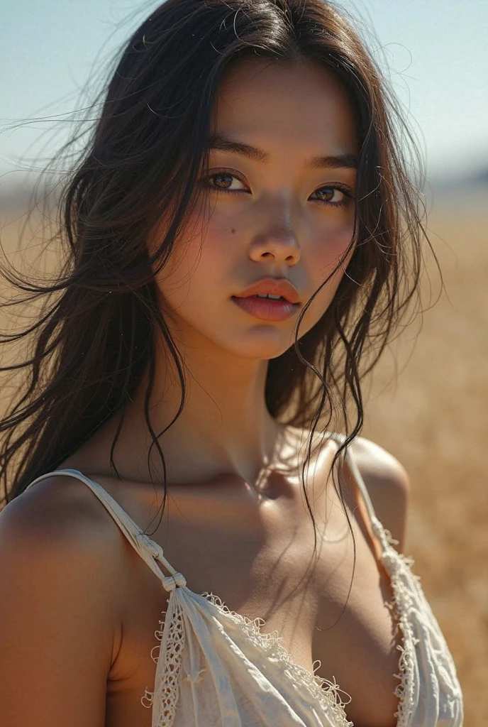 (((Misako Renbutsu)))Beautiful Young Female with (Silver Fox Tail) Hiding in Burning Wheat Field, extremely delicate and beautiful,Outstanding light and shadow,Clear and bright sunlight, Professional portrait (Face Closeup from below), Semi-nude photography, ((backlighting, beltbra)), {(Tyndall effect)|lens flare|Shade|bloom|[chromatic aberration]} (Light particles), TopQuality Masterpiece of 8K Ultra-detailed DigitalPainting (by Jeremy Lipking)  on all four