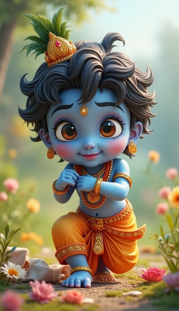 Generate an image of krishna ji stealing butter from a height