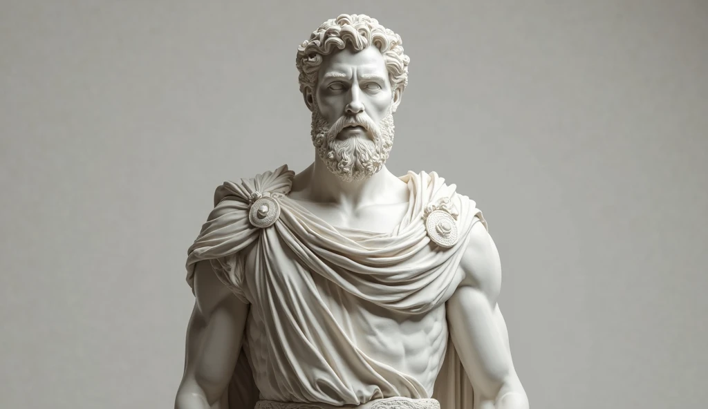 Closeup, Marcus Aurelius, marble statue, no eyes, roman emperor, imposing pose, holding a sword, photorealistic, ultrarealistic, human realism, best quality, 8k --auto