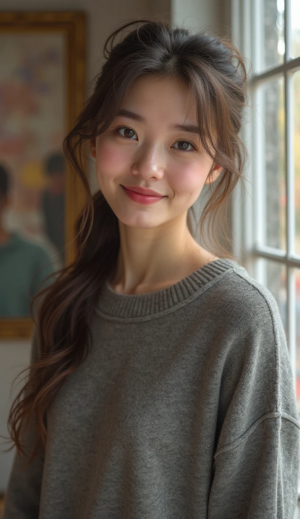 Japanese woman wearing a turtleneck sweater、 (((masterpiece))), ((highest quality)), ((intricate details)), (((超Realistic)), absurd solution, near and far law, very detailed, realistic, 1 girl, ((big breasts)), perfect hands, finger details, beautiful and detailed eyes, (turtleneck:1.2), Tight Skirt, detailed background, choker, perfect eyes, enchanting eyes, look at the audience, from the front、laughter、mole around the mouth、knit dress、nipple,((Baby Face)),