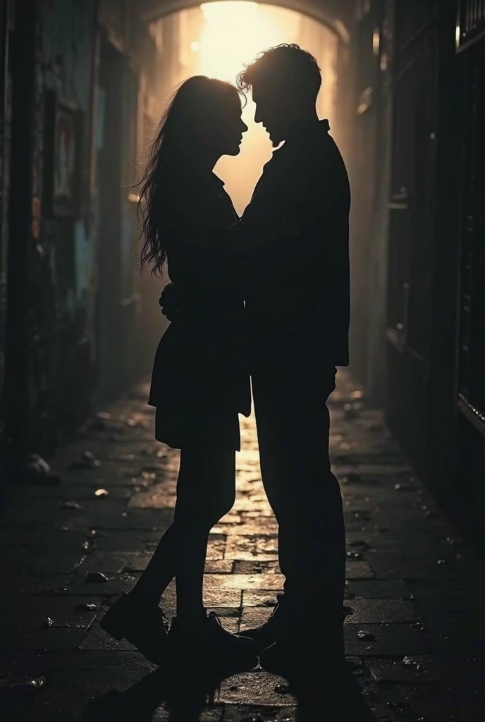a couple kissing under a street light at night
