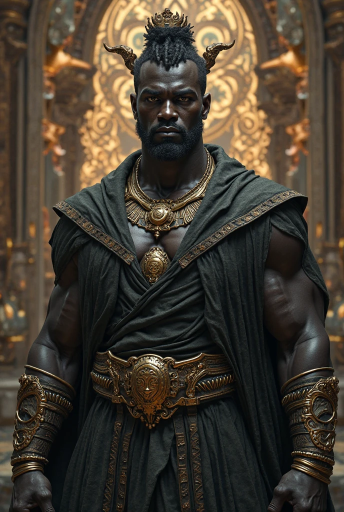 a black man with gold details on his skin. your skin is painted with golden spirals. a king