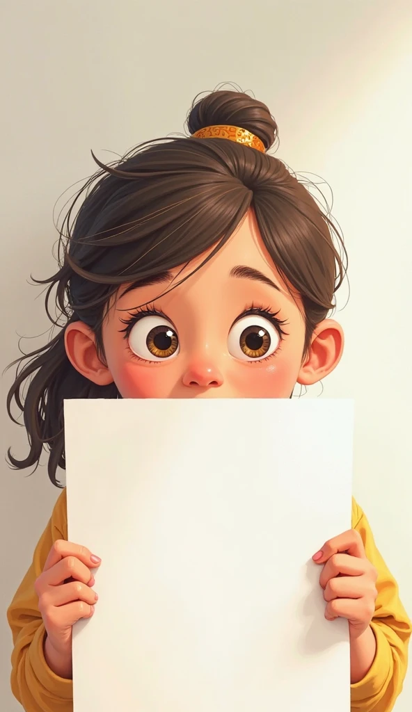 disney pixar style cartoon hand holding blank sheet of paper, brown cartoon hand holding paper, perfect 3d render