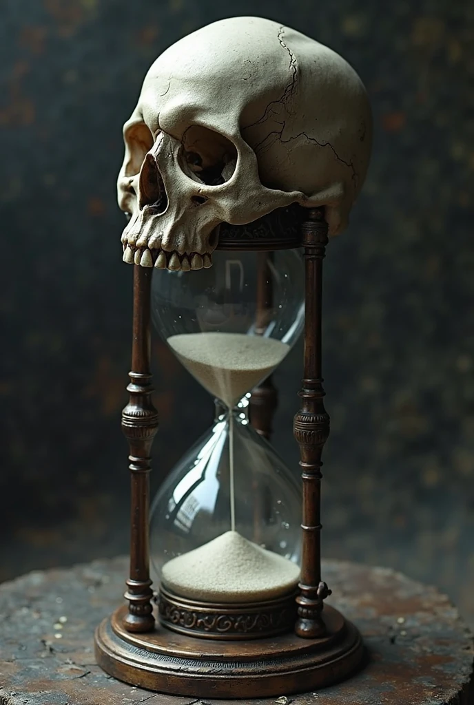 Skull design with time hourglass in its mouth, showing the time