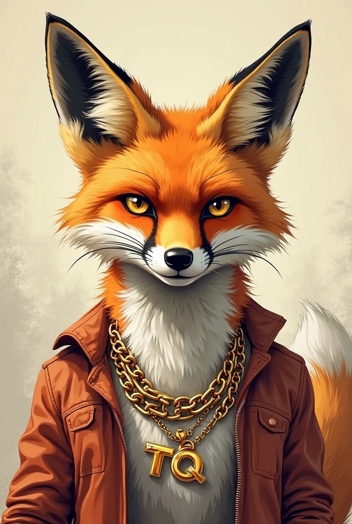 Fox antromorphic, realistic, wearing Oakley sunglasses, gold, tattooing