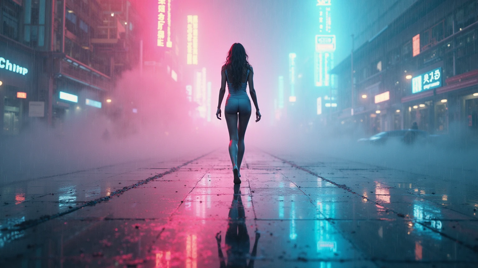 ((high resolution)), athletic, defined muscles, ((pale skin)), freckled, Millie Bobby Brown, ((large breasts)), naked, sexy armor, cyberpunk, neon cityscape