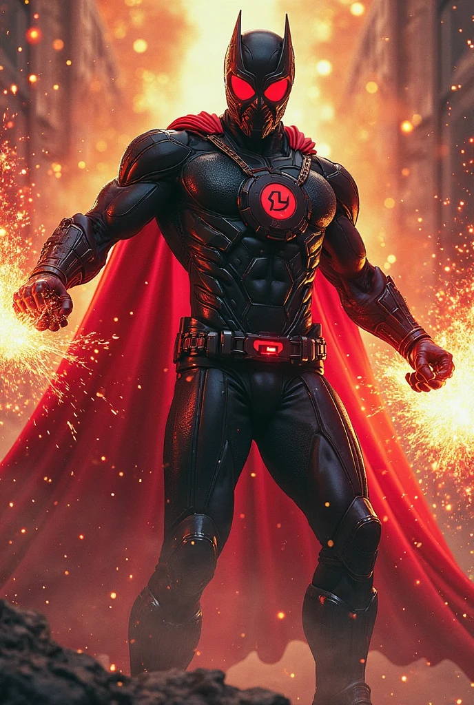 Create a superhero from a socialist country who has purple and red clothes and firepower