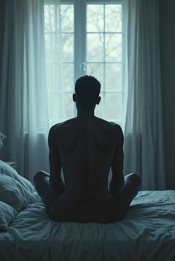 Man, sitting on bed, masturbating