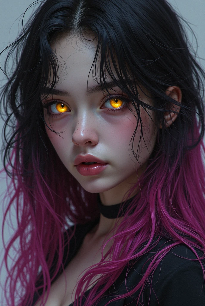 A portrait of a girl with four spider eyes and tarantula fangs