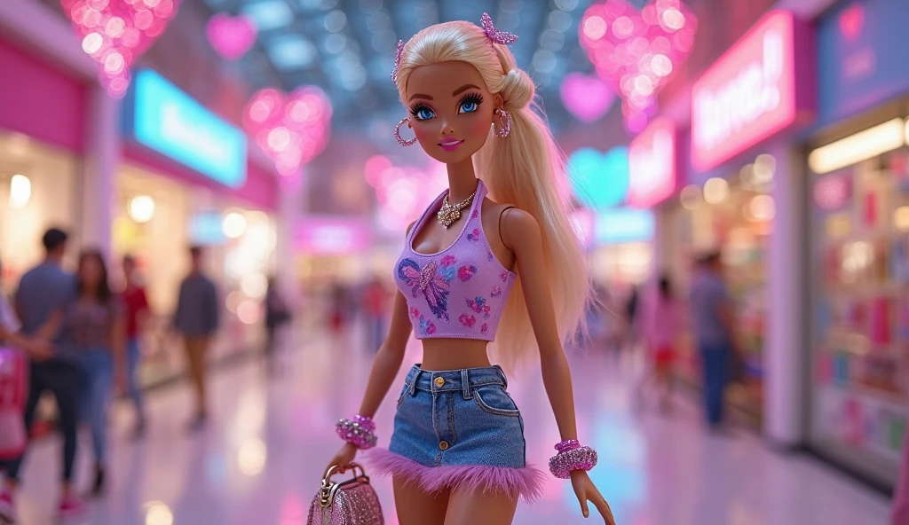 ((best quality)), ((masterpiece)), (intricate details, hyperdetailed:1.15), 35mm, bokeh, (perfect face, highest detailed face), (cowboy shot, mid-angle shot), fashion photography of bratz, <lora:bratz3-01:0.6>, lips, large breasts, beautiful, makeup, mascara, lip gloss, perfect eyes, long eyelashes, long hair, (wearing tank top and leggings), looking at viewer, 8k, shiny, glow, (bloom), beautiful girl, photoshoot, in the shopping mall, shopping, indoors