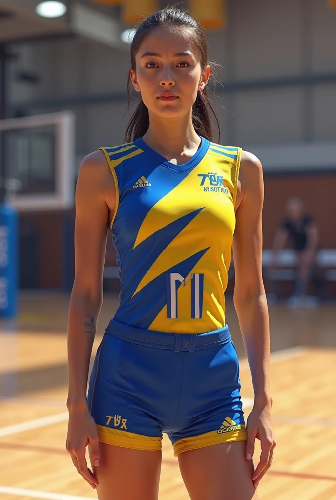 beautiful 21 years old, rubia universitaria americana, en uniforme de voleibol amarillo, muy flaca, Abdominales delgados, afuera en el campo de atletismo, ((Delgado, small)), fotorealista, foto, Obra maestra, realista, realism, fotorealism, alto contraste, fotorealista digital art trending on Artstation 8k HD high definition detallado realista, detallado, textura de la piel, hyper detallado, realista textura de la piel, armadura, mejor calidad, ultra high resolution, (fotorealista:1.4),, high resolution, detallado, raw foto, fuego agudo, by lee jeffries nikon d850 film stock fotograph 4 kodak portra 400 camera f1.6 lens rich colors hyper realista lifelike texture dramatic lighting unrealengine trending on artstation cinestill 800, raquel cocinar, de pie completo en el gimnasio, frente a la red de voleibol, in front of the camera,