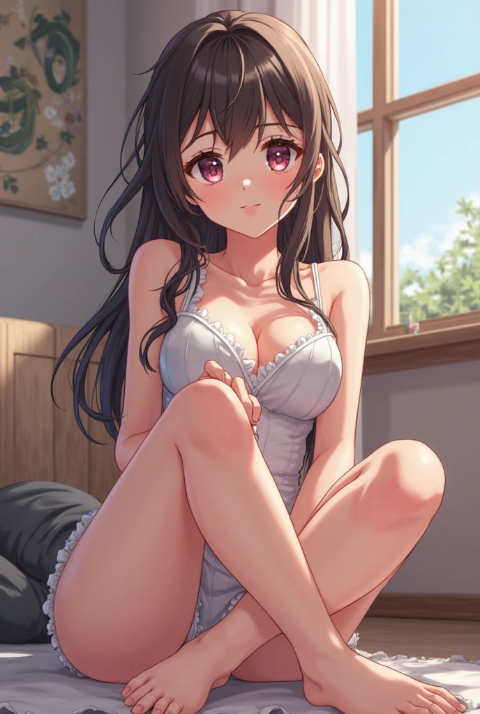 Naked emanastra in the living room masturbating in front of me on the couch with her legs open, naked anime.
