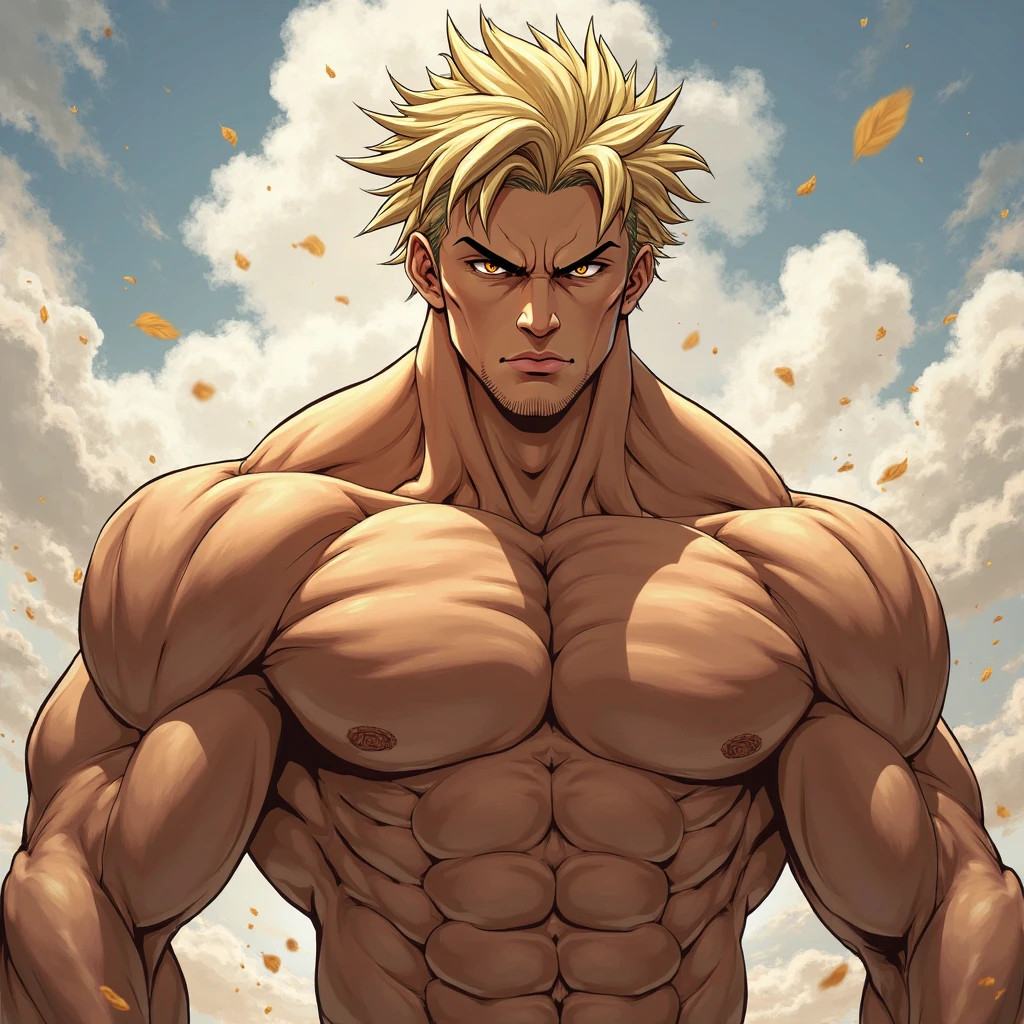 King of the Deep Sea, One Punch Man, alone, One boy, Muscular man, Murloc, Large creatures,  Yellow Eyes, Open your mouth, Looking down, Frowning, Are standing, Broad chest muscles, Arms crossed, Vein Muscle, From below, Dynamic Angle,🔞🔞🔞