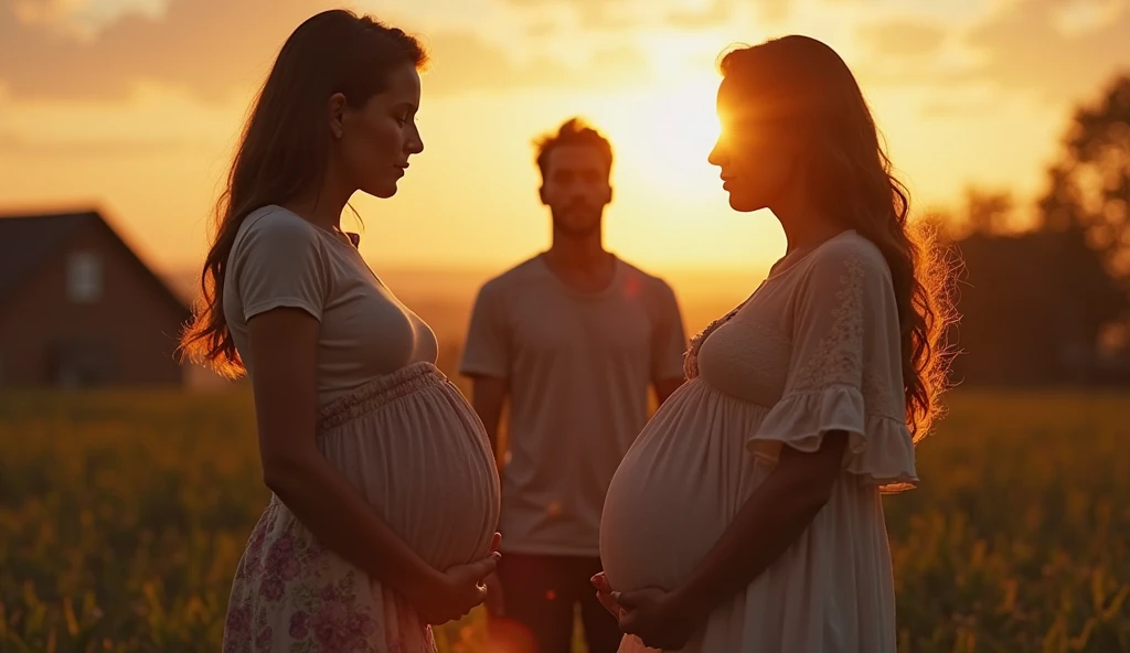 Give me a image of prgnant lady and her sister is not pregnant waiting on the road with tenction