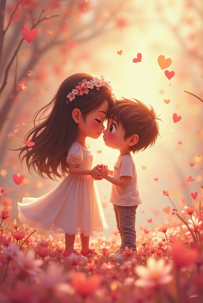 A boy and girl romance with each other
