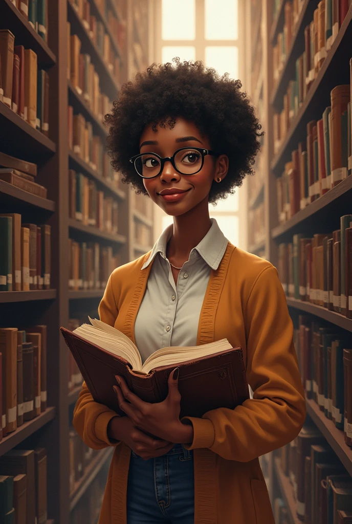 A black student in a library