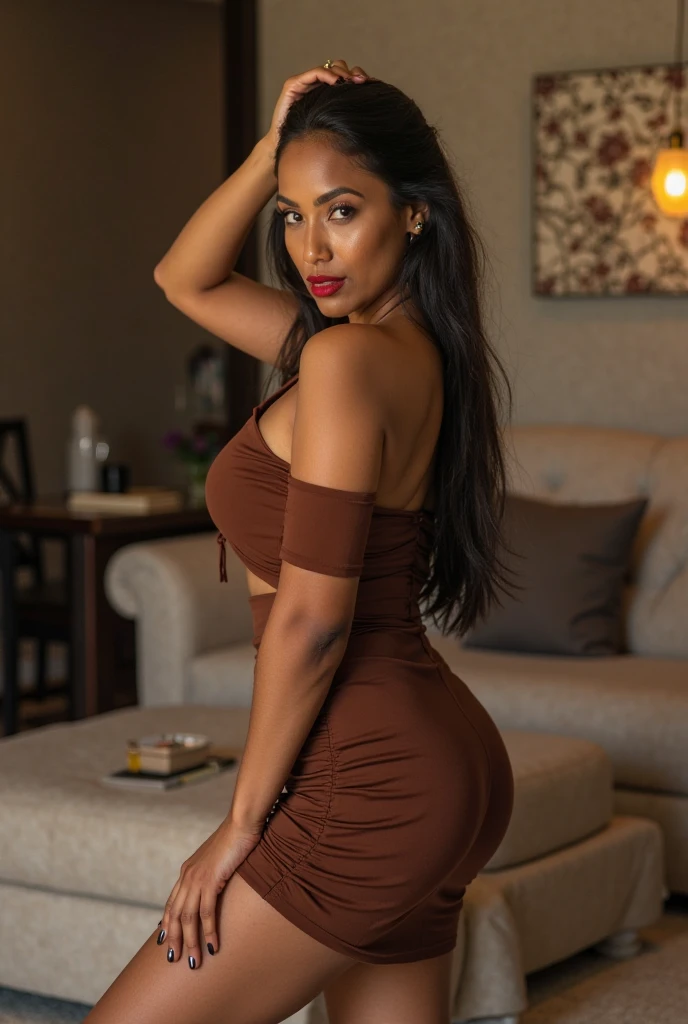 A beautiful 28 Yrs Old Mexican Hispanic Latina female, young, white skin tone, black hair. Eye Color is Brown, Busty, Curvy, standing, posing, wearing a boho-inspired romper with unique patterns and textures, ankle boots, luxury high-rise apartment setting, glass walls, day time, photorealistic, alone, very detailed, talking selfie, selfie full body shot