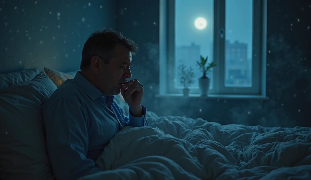 Russian man in hospital clothes, in hospital bed, with expressions of somber concern, his father's face etched with deep sadness, visible through a rain-soaked window, revealing a cityscape bathed in the murky light of a stormy night, with intermittent flashes of lightning piercing the heavy clouds, capturing the dramatic interplay of shadow and artificial light, digital painting, ultra realistic, cinematic lighting, 8 k, ultra realistic,