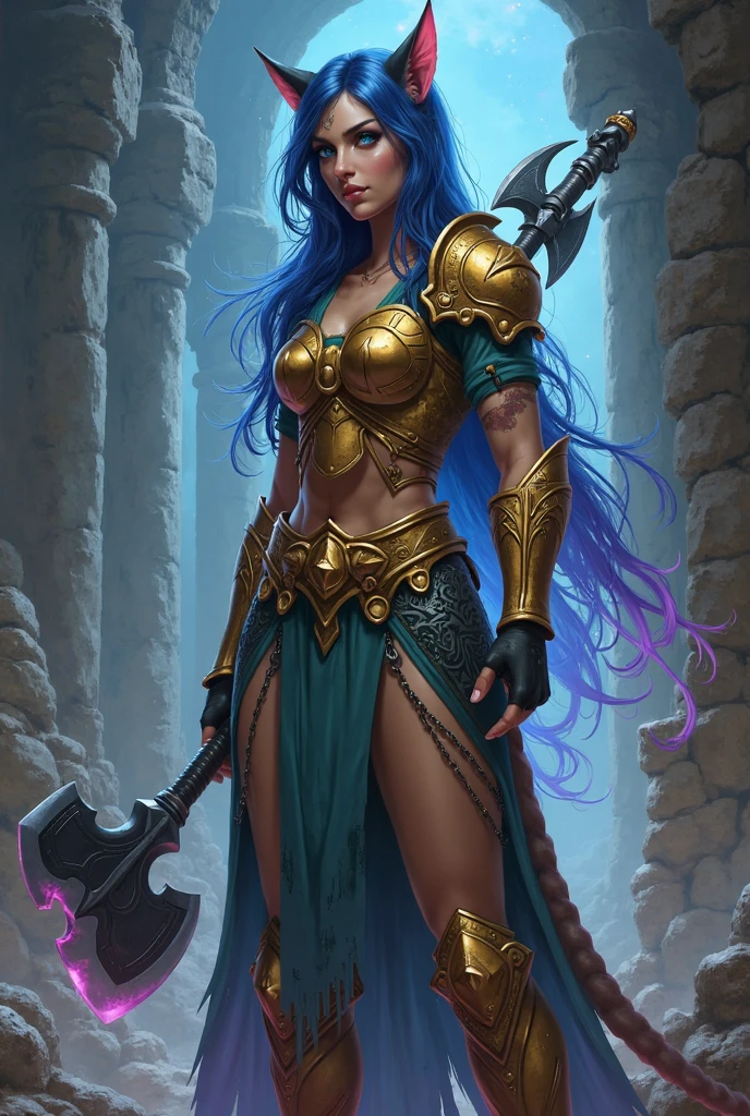 Beautiful Dragon Queen, bare chest, Bolshie Krvlja, sexual, magic Staff in Hand, crocodile skin, Old Temple, Ruins of an ancient temple, Universe of Warcraft, a lot of details, chic, super detailed, realistic, magical atmosphere, Fabulous atmosphere, magic, incredible, a lot of details,