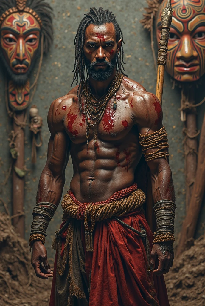 10 year old werewolf boy,Topless,Red skin,barefoot,covered in wounds,Muscle fullness,Sitting