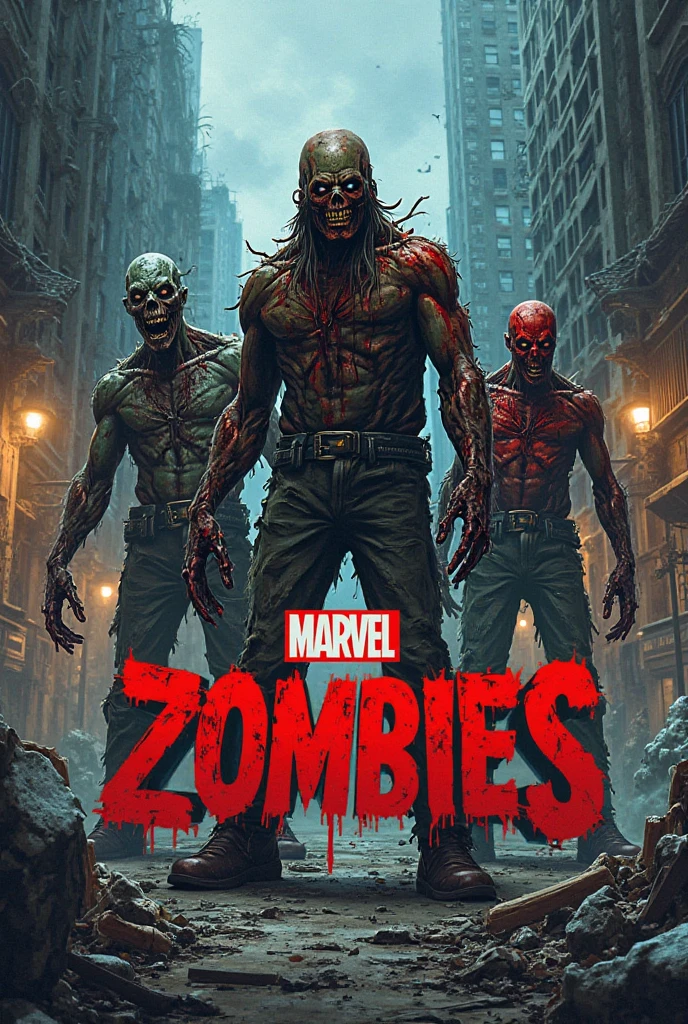 portada de comic Marvel, muchos personajes, poses dinamicas, terror, zombies, horror, espectacular, fantasy, Science-Fiction --auto