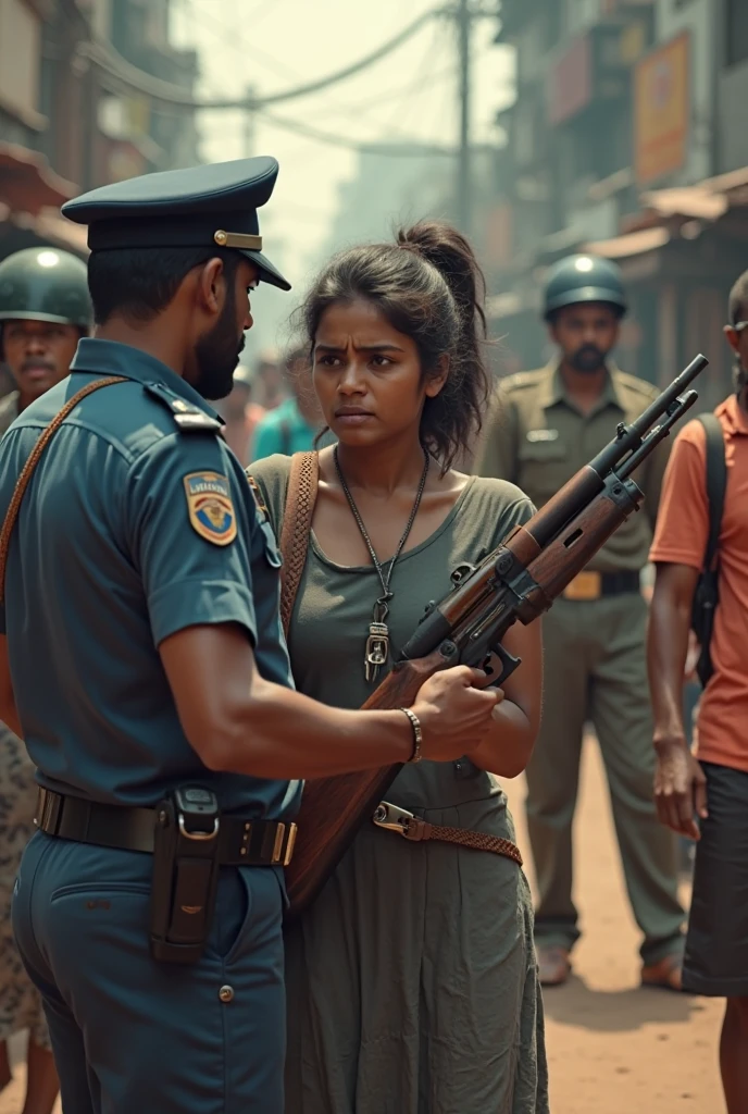Pakistani girl pointing gun on some one