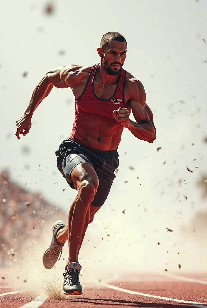 A man running, wearing shorts pant, watch in background,size:- 3000×3000