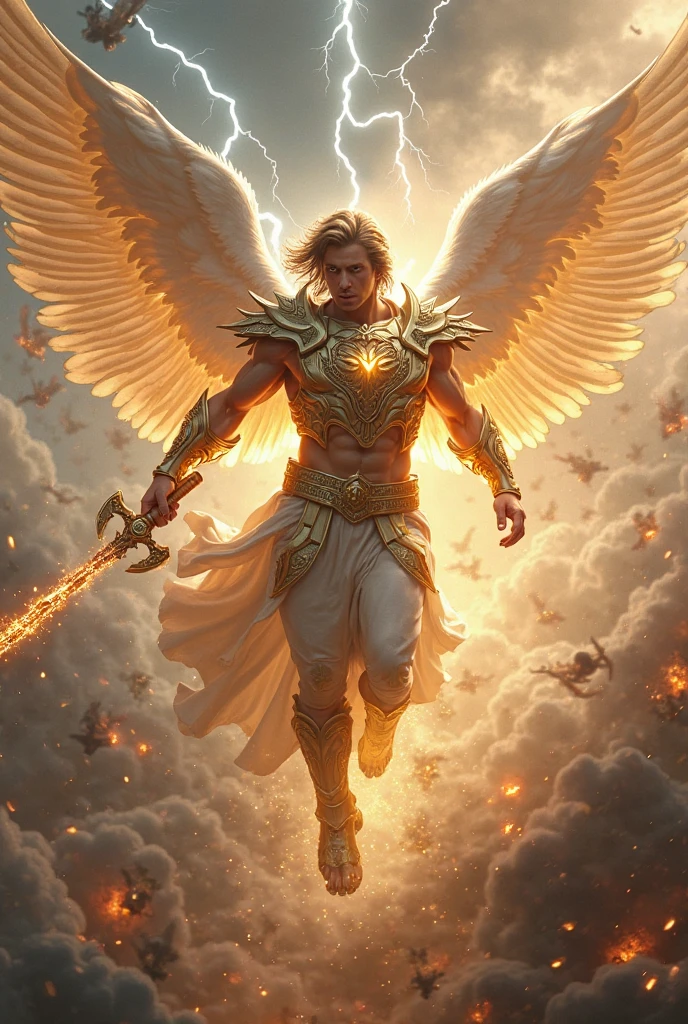 Beautiful angels fighting demons