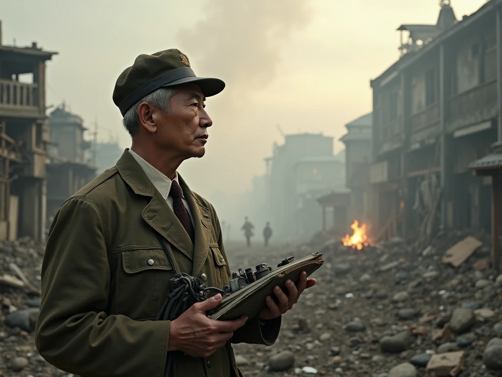 Major General Asian middle-aged man, background is the large tent of the combat headquarters, there is a map, the expression is surprised and shocked