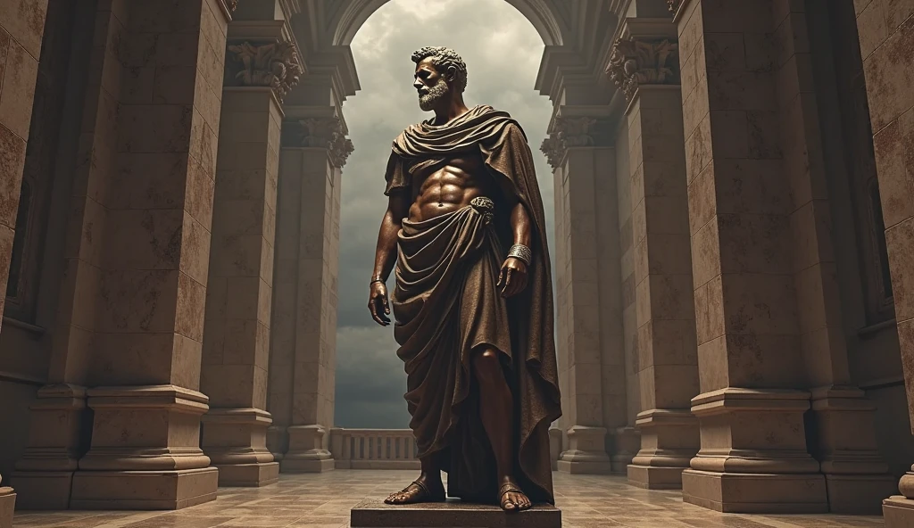 a realistic full body greek white marble statue of julius caesar wearing a ghostly toga, neutral background, moody, , photorealistic, cinematic scene, super detailed, hyper realistic, bright lights, 8 k --auto --s2
