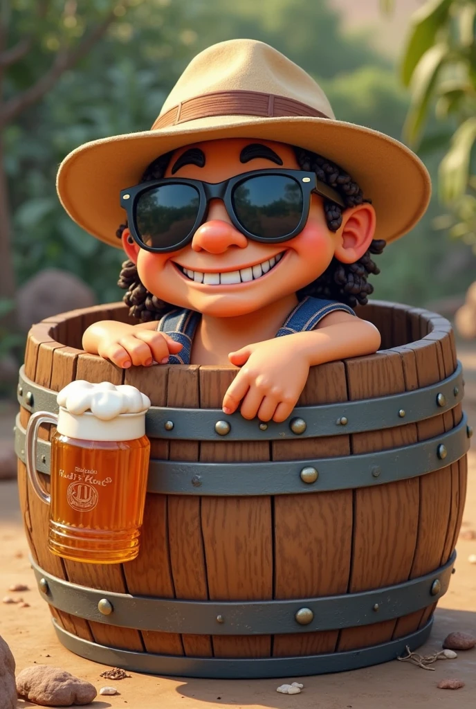 a 60 year old bald man, brown skin, with round glasses and a plain cap with the RG logo, white background, em cartoon, Grinning
, holding a shot glass, Skinny weighing about 65 kilos
, WITHOUT ANY HAIR ON THE FACE