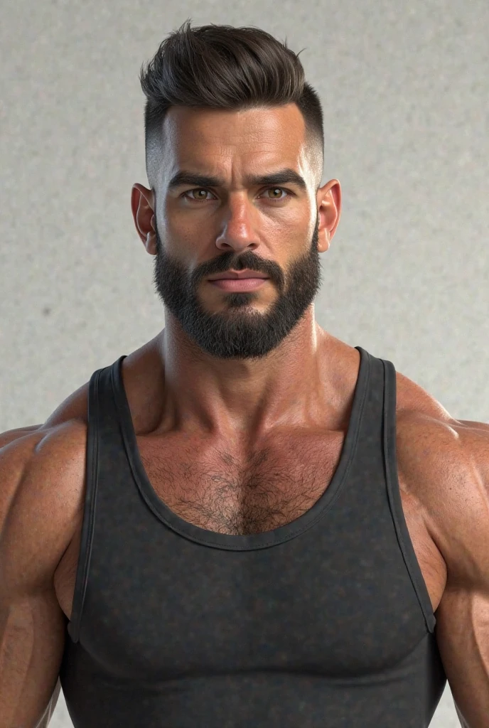 (masterpiece, intricately detailed, highest resolution, best quality:1.2),a cocky African American male model,a 21 y.o muscle stud with a muscular physique sitting on a chair with black eyes,dark-skinned male, huge beard, mutton- chops, wearing a fancy superhero suit, bracelets, necklace, jewelry, flaccid penis, intimidating, little smirking, saggy balls,hairy chest,vascular,muscle striations,soft light,fantastic realism,