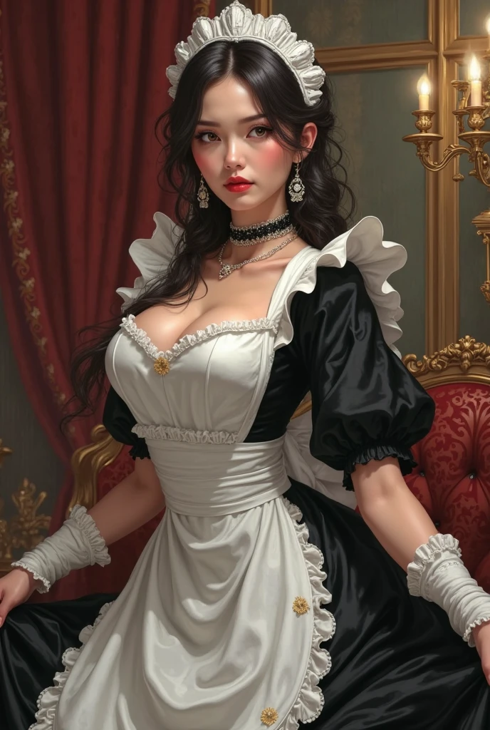 (Pure Color: 0.9), (Color: 1.1), (Masterpiece: 1,2), Top Quality, Masterpiece, High Resolution, Original, Highly Detailed Wallpaper, Beauty, Victorian, Dress, Melancholy, Big Breasts, Sepia Color, 40 years old --auto --s2