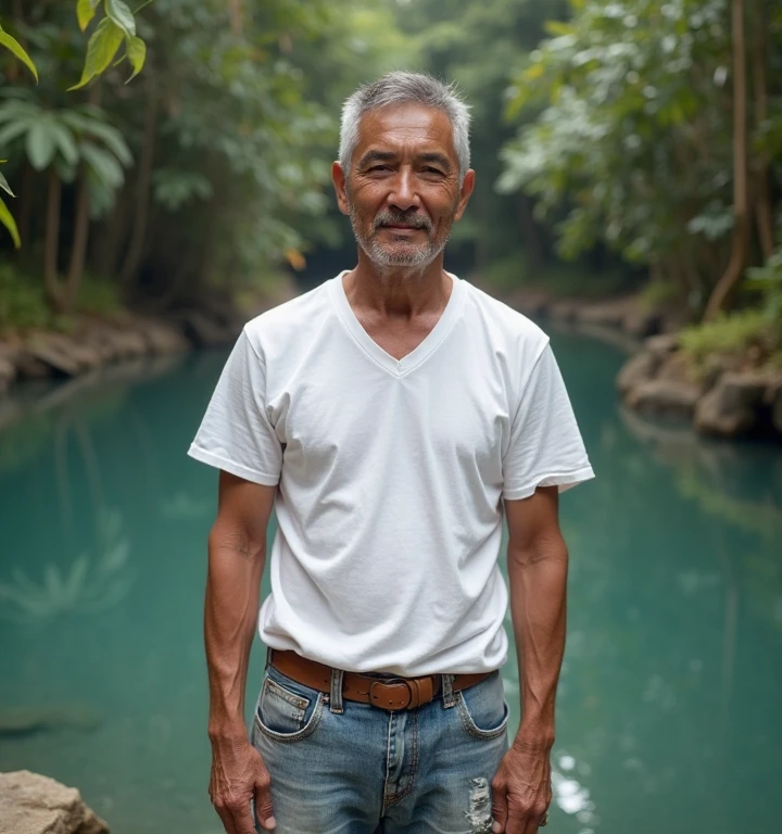 57 years old balinese old man with six spack body 
