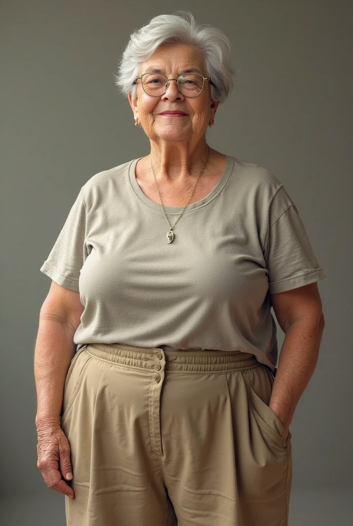 SENHORA DE 80 ANOS, STANDING WITH WRINKLES ON THE FACE. THE IMAGE CAPTURES THE WOMAN STANDING