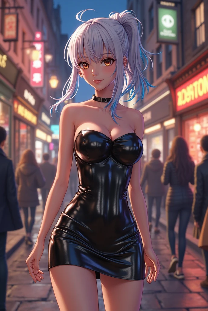 (8k, best quality, masterpiece:1.2), (realistic, photo-realistic:1.37), ultra-detailed, best quality, ultra high res, professional lighting, photon mapping, radiosity, physically-based rendering, cinematic lighting,
pedestrian street, heavy rain, depth of field, sharp focus, sunbeam, good composition,(bokeh:1.2)
1girl,solo,(full body),beautiful detailed eyes, smile face, pose, narrow waist, medium breast, ((silver-lavender halter neck dress)),
black hair, messy hair, long hair floating in wind,(ulzzang-6500:1.2)