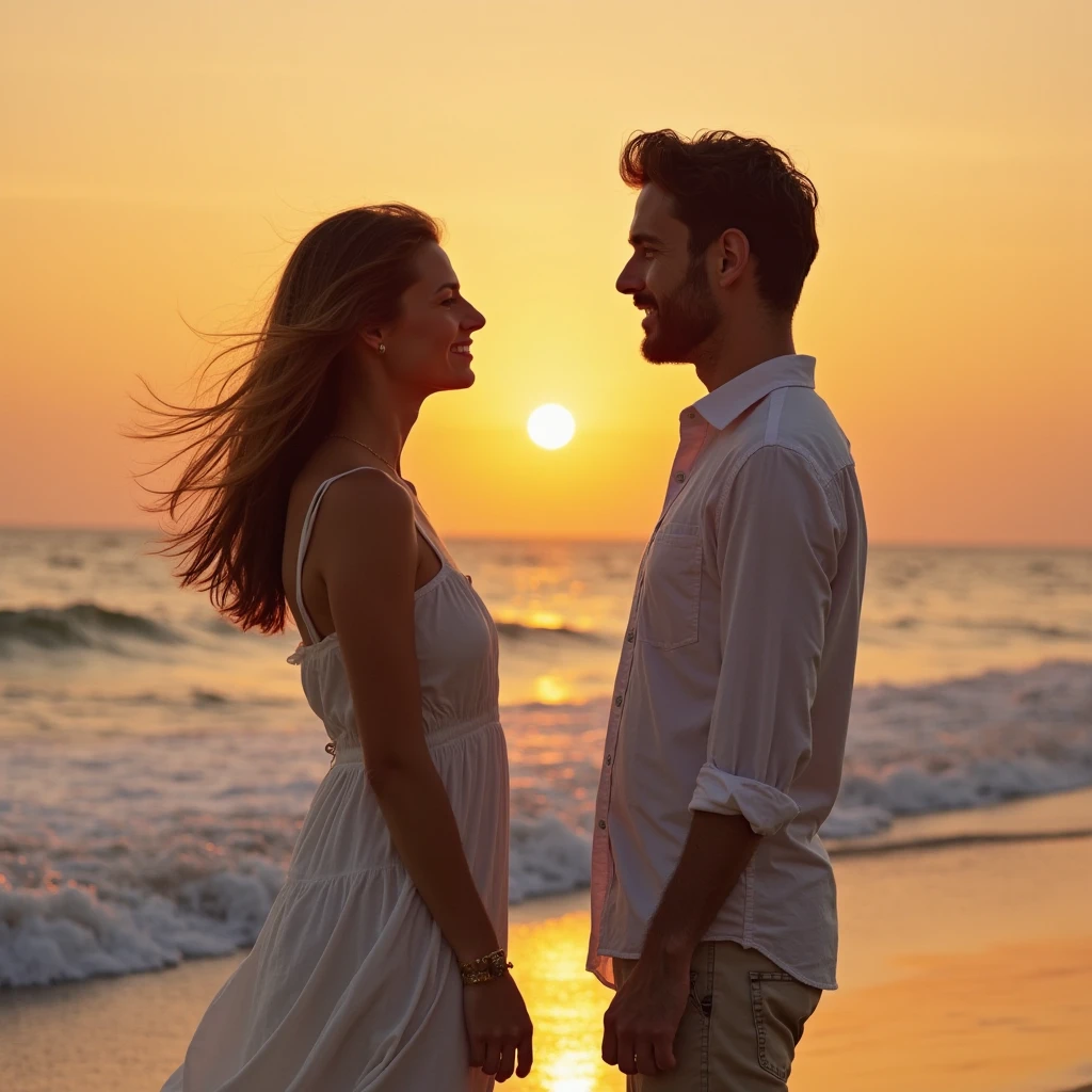 Young couple sweet moments in the beach, 8k, ultra HD, dramatic, romantic