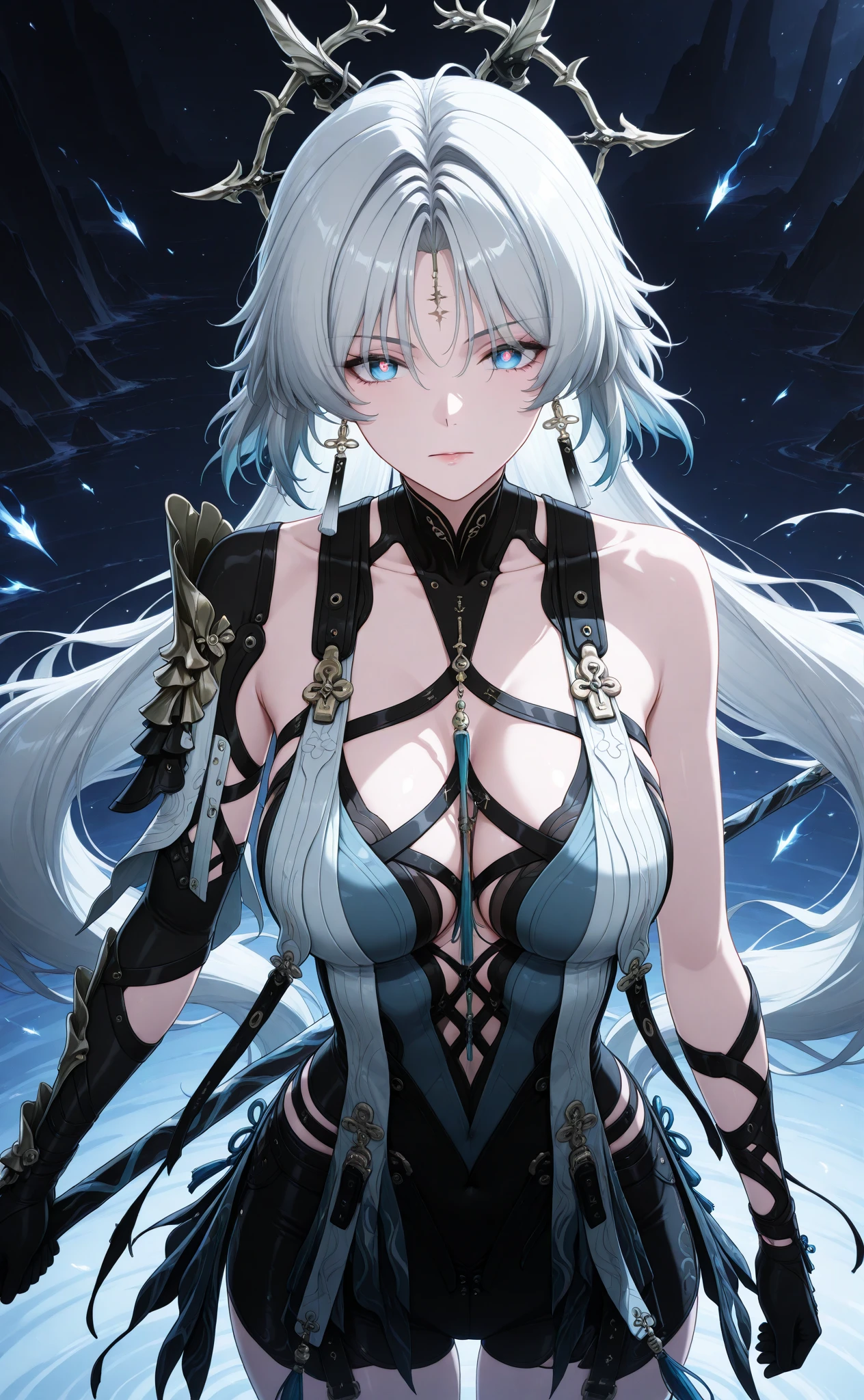 A pale-skinned woman, very long white hair, yeux de chat turquoise !!! long katana, armure en plaque sexy noir !!! {{{{head of&#39;artwork}}}}, {{{super detailed}}}, {{{high resolution}}}, {{good anatomy}}, (((best quality))), ((an extremely delicate and beautiful)), {{an extremely detailed and delicate}}, {Background&#39;8k cg screen}, {{illustration}}