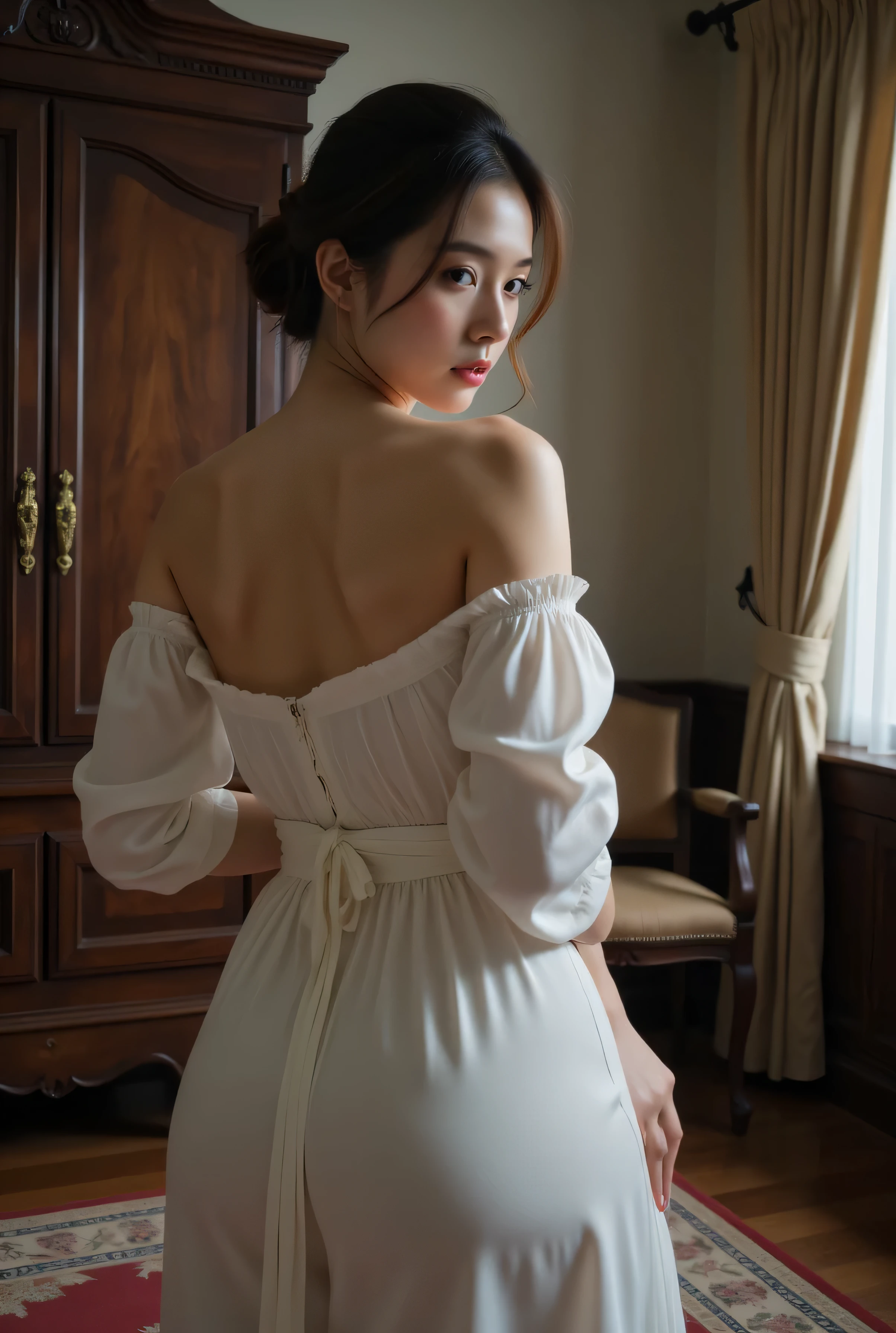 Dressing、（Photo-reality：1.4）、（Hyper-realistic：1.4）、（Real Scene：1.3）、 （Smoother lighting：1.05）、（Improve lighting quality in movies：0.9）、32 k、 1girll、20岁女孩、realistic illumination、The light from the back window is backlighted、Facial light、Ray traching、（Brighten light：1.2）、（enchanced quality：1.4）、 （Top quality true texture skin）、Delicate eyes、Delicate face、 （Exhaustion、Sleepy、satisfied：0.0）、closeup of face、Student clothes：1.3、韓国アイドル、乃木坂アイドル、hposing Gravure Idol （Physical mood improvement：1.1）、Glossy glossy skin、韓国アイドル、乃木坂アイドル、hposing Gravure Idol、self-shot