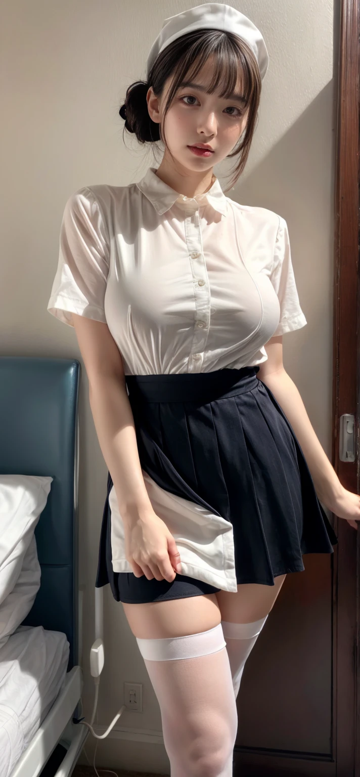(Realistic silk panties:1.3),(Look directly at the viewer:1.5),(Big smile:1.2)32K, masterpiece, RAW Photos, Highest quality, Realistic, Highly detailed CG Unity 32K wallpaper, Depth of written boundary, Cinematic Light, Lens flare, Ray Tracing, (Very beautiful face, Beautiful Lips, Beautiful Eyes), Complex and detailed face, ((Highly detailed skin)) One Girl, Deep Shadow, Cutest Japan Girls, Super Idol, 1 girl,(Smile:1.3), Clear Eyes, Front shot, (Pale skin), (Big eyes:1.2), Look forward, (Brown Hair), Thick thighs, (Japanese School Uniform:1.1),(double eyelid:1.3),Long eyelashes,(White panties:1.2),Balanced and elegant face,(Small Mouth:1.1),Droopy eyes, Cute ass, Big Hips