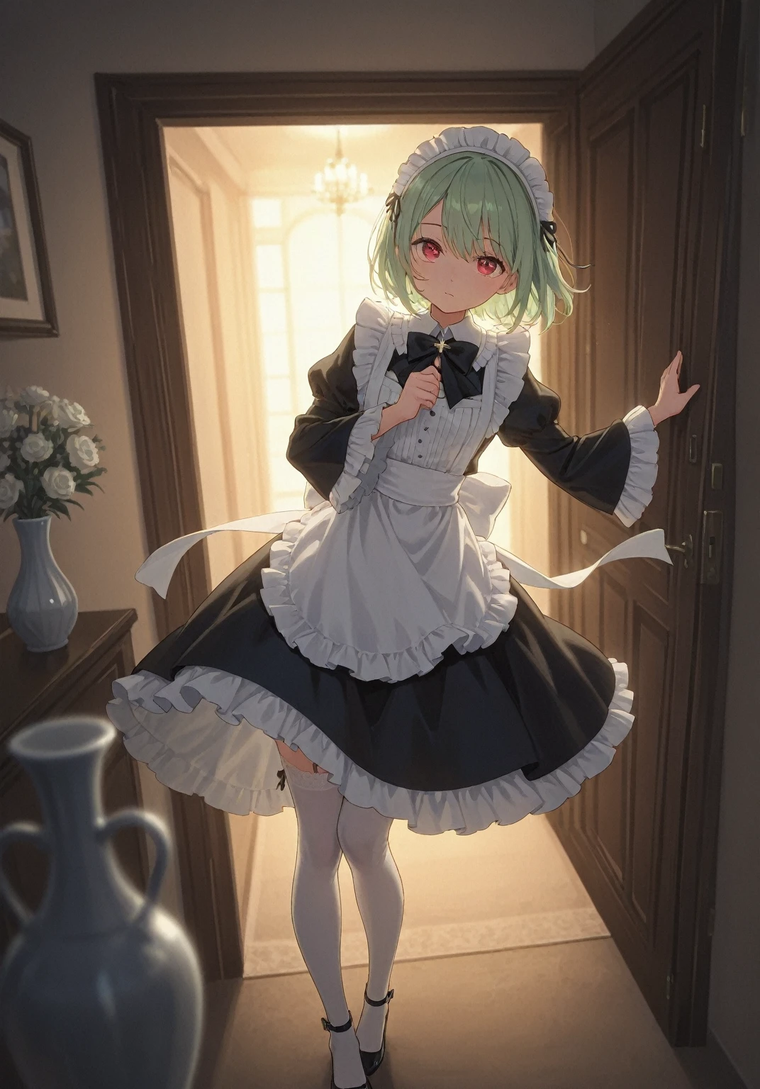 Simple maid outfit (Full body) She's small and in the center - SeaArt AI