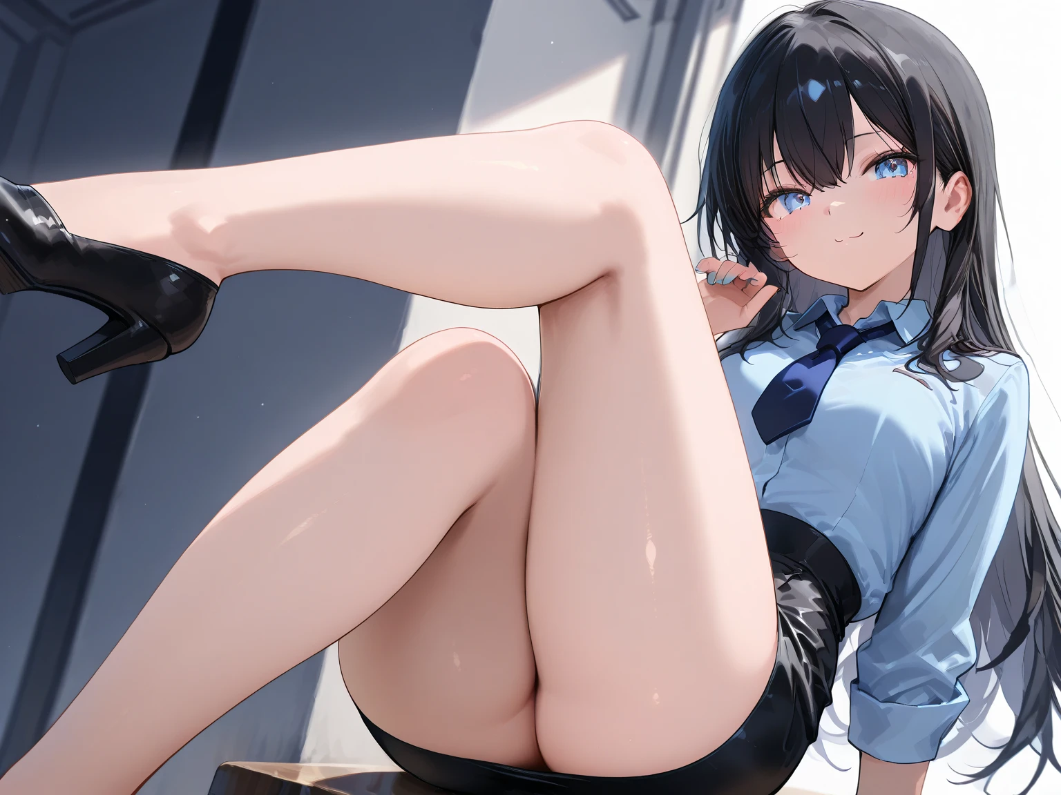 (Masterpiece, highest quality, high resolution, realistic photo, realistic looking skin:1.1),
(The woman is crouching with her legs closed with both knees and thighs together: 1.8),
(We are sitting directly in front of her to see her panties: 1.8),
(She is resting both elbows on her knees and resting her cheekbones on her cheekbones:1.5),
(glimpse of panties:1.5),
(She has a smirking smirk on her face:1.5),
(She is a cabin attendant and is wearing a short sleeved cabin attendant uniform:1.5),
(She has a short scarf around her neck and a name plate on her left breast:1.5),
(She is wearing black pumps: 1.5),
(Her panties are white:1.5),
(She has medium black hair: 1.5),
(Location: airport hallway:1.5),
1 Japanese girl, solo, full bodied esbian, beautiful eyes, shining eyes, shining thighs, NSFW