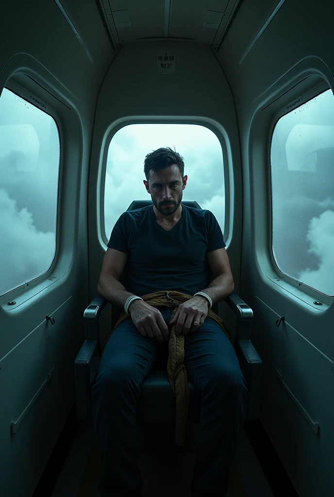 Leon Kennedy from the Resident Evil video game in an airplane seat 