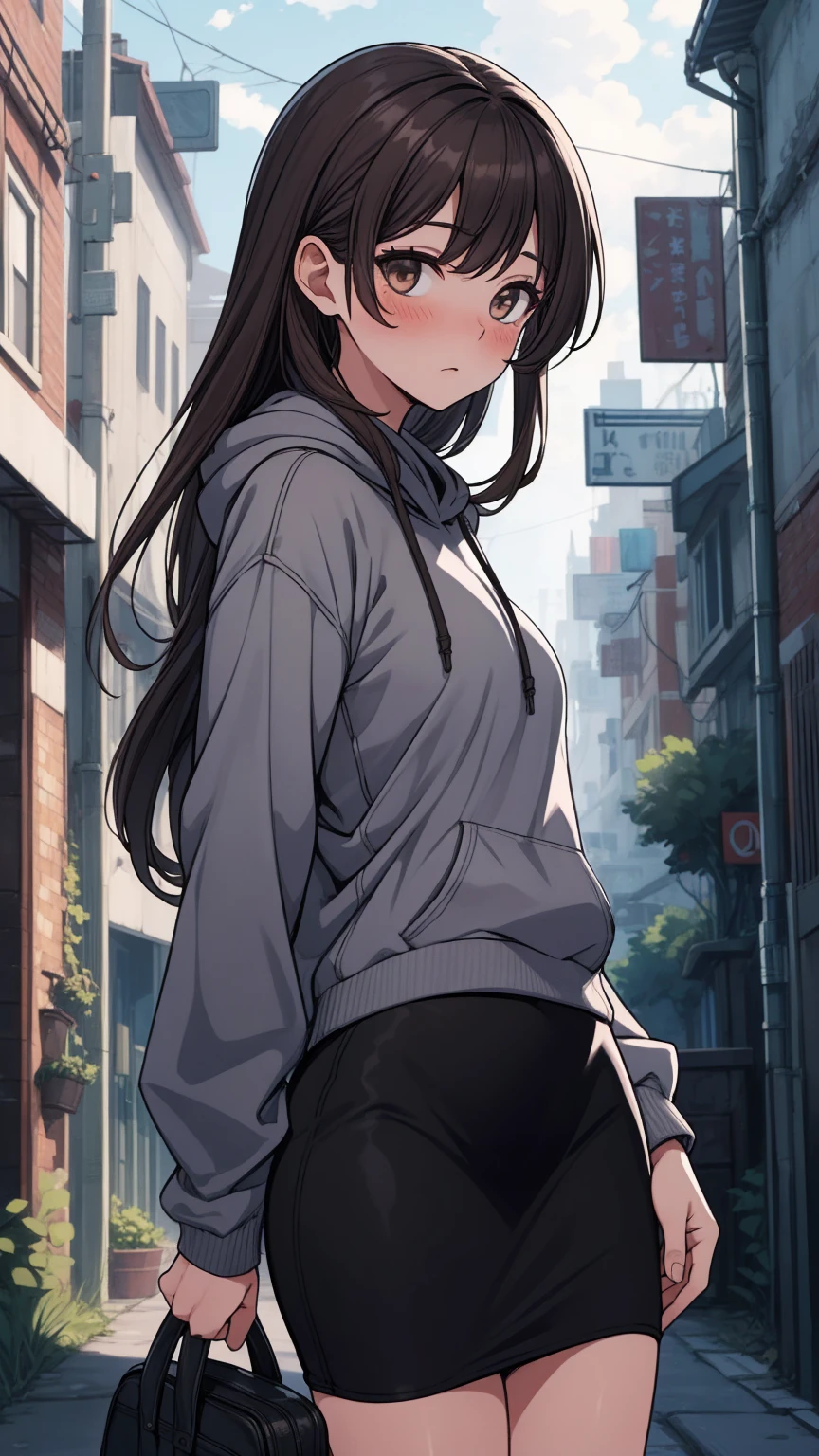 (masterpiece, top-quality, Ultra-fine, hight resolution, The best illustrations), classic, depiction, 1girll, From above, Soft smile, laying on back, red blush, poneyTail, simple white back ground, grow, Blurring