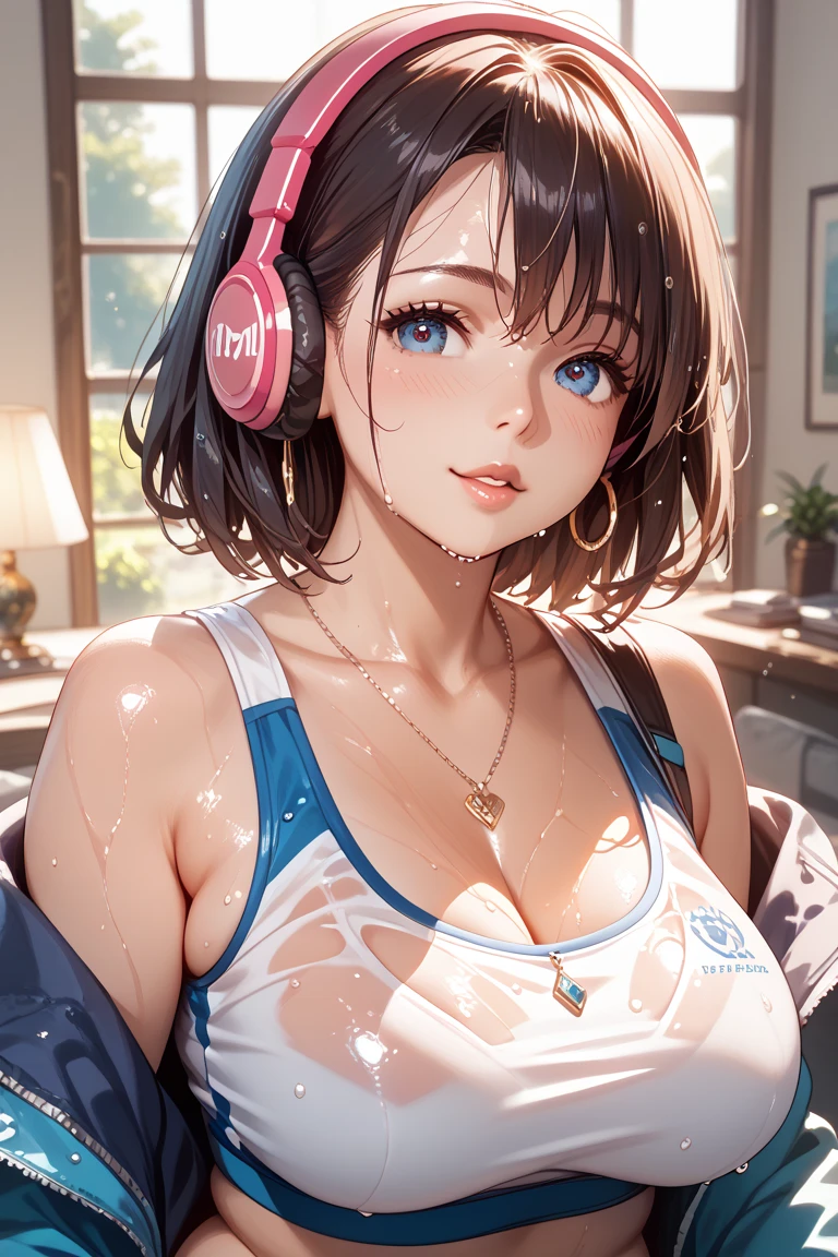 (masutepiece: 1.3), (max resolution: 1.2), (Ultra HDTV: 1.2),  Ultra HDTV, (Detailed eyes and skin), (detailed facial features), 8K resolution, Sharp Focus: 1.2, Perfect Style, Beautiful Face, accurate, Anatomically correct, Highly detailed face and skin texture, Detailed eyes, Dark-blue eyes, Double eyelids, Thin eyebrows, (dropped eyes:0.65), (Glitter Eyeliner:1.2), (wet body), Natural cheeks, Glossy skin, (Fair skin:1.2), shiny necklace and earrings, (Glossy lips: 1.4), BREAK, absurderes, One-person viewpoint, (She is Very Cute nightclub staff), (While Wearing a short Yukata:1.3), BREAK, (showing a little string of white bikini:1.2), BREAK, (shy smile:1.2), ((18 years old, Very Cute and neat girl:1.3)), (high-ponytail hairstyle, Wavy Hair), (Light Brown hair:1.4), Medium Long Hair, (Full body shot: 1.2), Focus on Face, medium large breasts, ((Dynamic Seduction pose inside the counter)), ((In the super erotic nightclub:1.4)), ((Many spectators around;1.2)), BREAK, (((Pink neon lights))), (((dim lighting:1.3))),