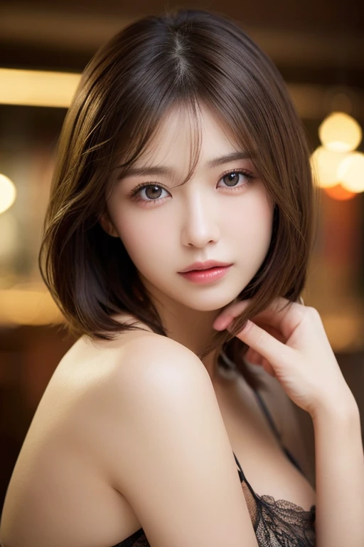 masterpiece、Highest quality、High resolution、Tabletop、wallpaper、Realistic、Bright lighting、Professional Lighting、Face Light、Smooth lighting、Japanese women、Adult、Beautiful woman、action、gravure、sexy、so beautiful、Beautiful Skin、Beautiful and exquisite、Detailed face、slim、Brown eyes、Looking into the camera、Cleavage、Big Breasts