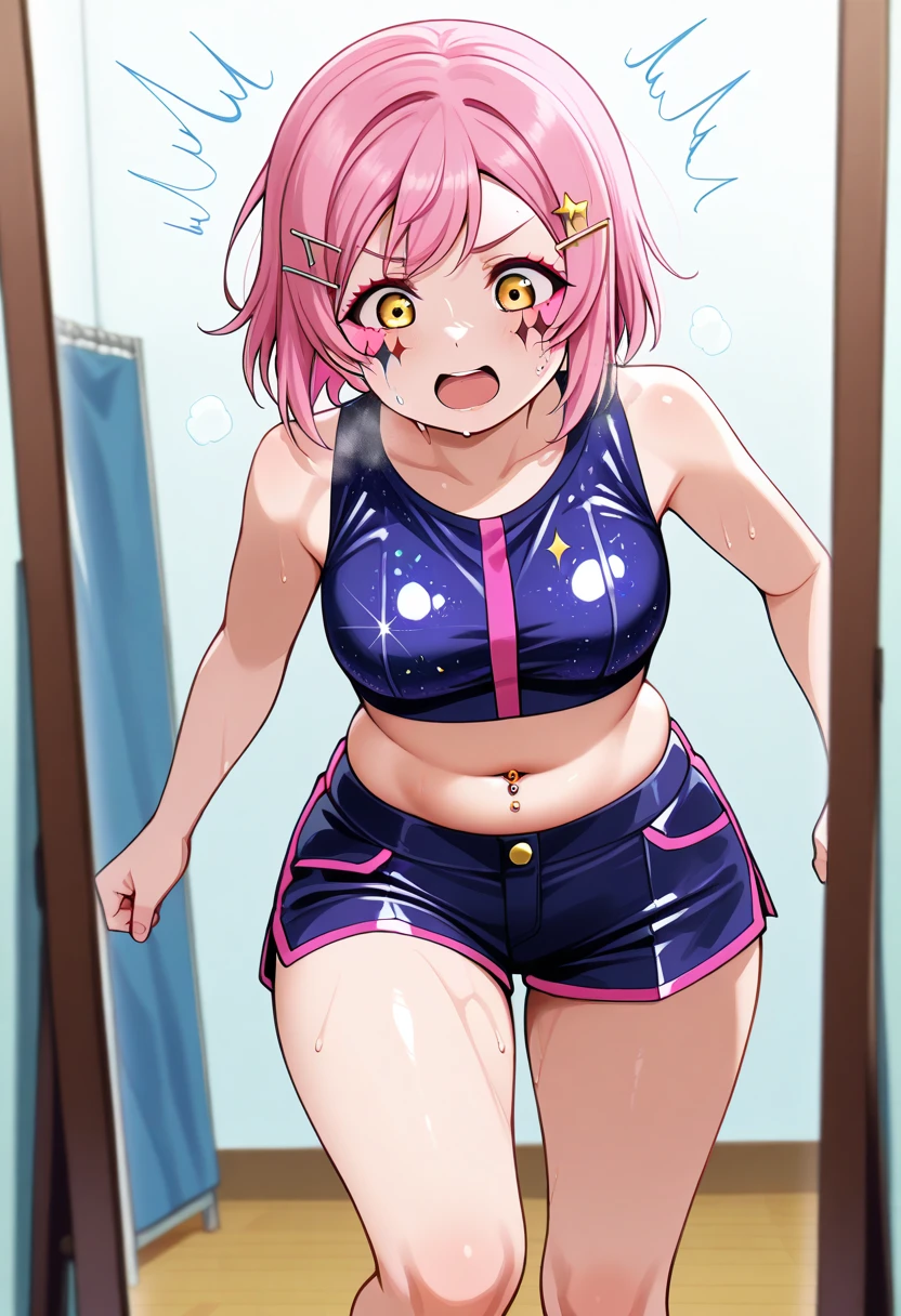 (Perfect body),Best Quality,16 K,(((((Lori)))))、(((kiss face)))、embarrassed from、Surprised、is crying、((blush)),(Short hair), (((Orange Eyes))),((((Pink hair)))),Kneeling,Sweat,flabbergasted,(((small tits))),(((((upper bオーdy))))),((((Wavy Hair)))),Ahoge,hair clips,(white knee-socks),((Big ass)),(((Light blue bikini)))、((flat chest))、(thick thighs)、(((((short in stature))))),((Spread legs))、Locker Room、(((((Face Focus)))))、