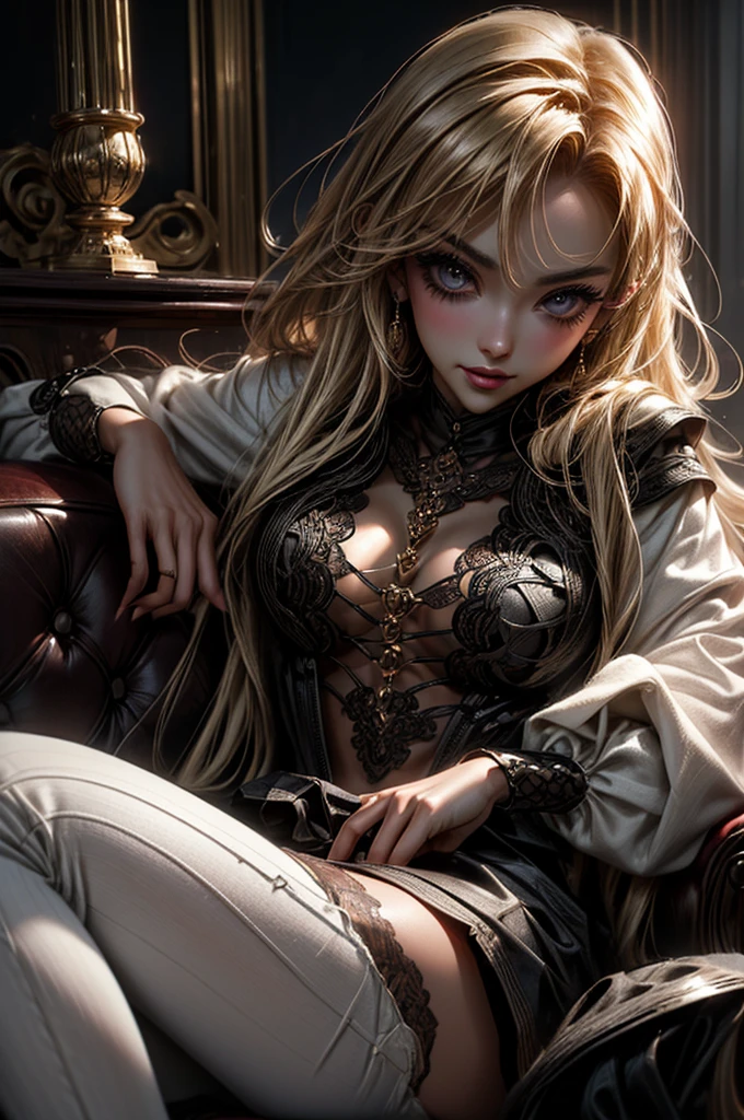 Create an image of the most stunningly gorgeous beautiful perfect sexy tattooed hrgiger girl, high detailed sexy stunning face, perfect makeup, large lips, lipstick,beautiful perfect body, bdsm lingerie , long luscious hair, perfect breasts, thin waist, curved hips, clean shaved pussy, detailed perky nipples, detailed smooth skin,