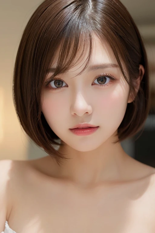 masterpiece、highest quality、High resolution、table top、wallpaper、realistic、bright lighting、professional lighting、face light、smooth lighting、japanese woman、adult、Beautiful woman、action、gravure、sexy、poor、super beautiful、beautiful skin、beautiful and detailed eyes、detailed face、slim、moderately、short hair、brunette colored hair、brown eyes、look at the camera、I have a sax